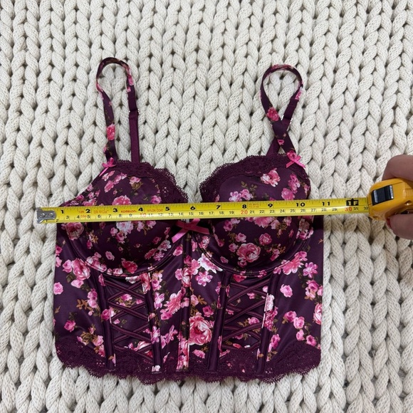 NWT Victoria’s Secret Dream Angels Burgundy Floral Lace Up Corset Bra Top Sz 32C - Picture 8 of 11